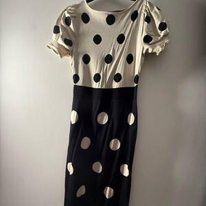 New York & Company Black and Cream Polka Dot Midi Dress